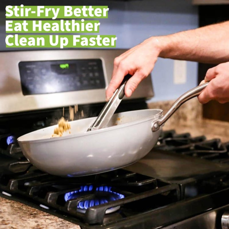 TECHEF - CeraTerra 12" Ceramic Nonstick Flat Bottom Wok/Stir-Fry Pan - PFOA, PTFE, PFAS Free, Dishwasher and Oven Safe, Made in Korea (12-in) - Image 2